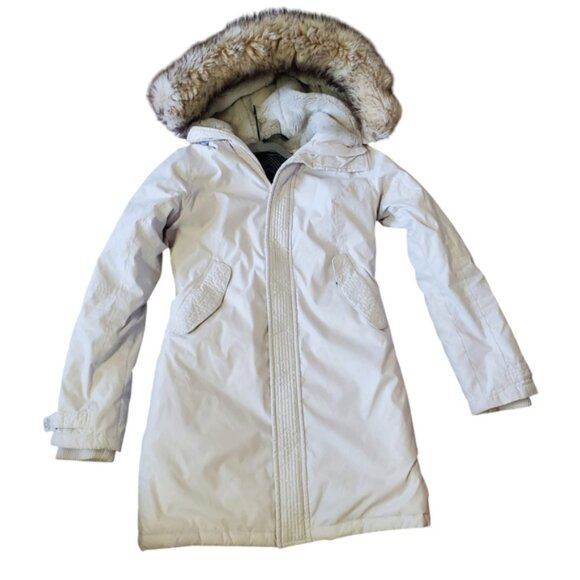 Aritzia TNA Aspen Insulated White Fur Hooded Winter Jacket XS - Picture 2 of 7